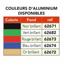 nuancier des couleurs d'aluminium anodisé brillant